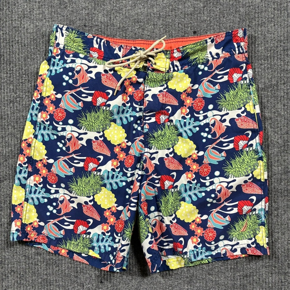 Nautica Mens Swim Trunks Size M Navy Tropical Fish Print Pull On‎ Drawstring